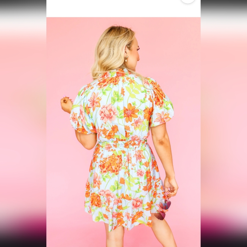 THML Puff Sleeve Flower Printed Dress - Picture 3 of 7
